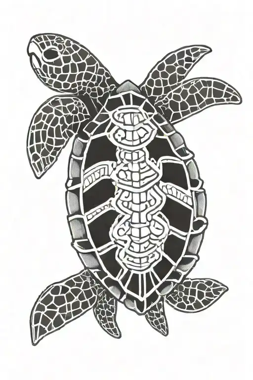 Polynesian Sea Turtle With Cross In Shell