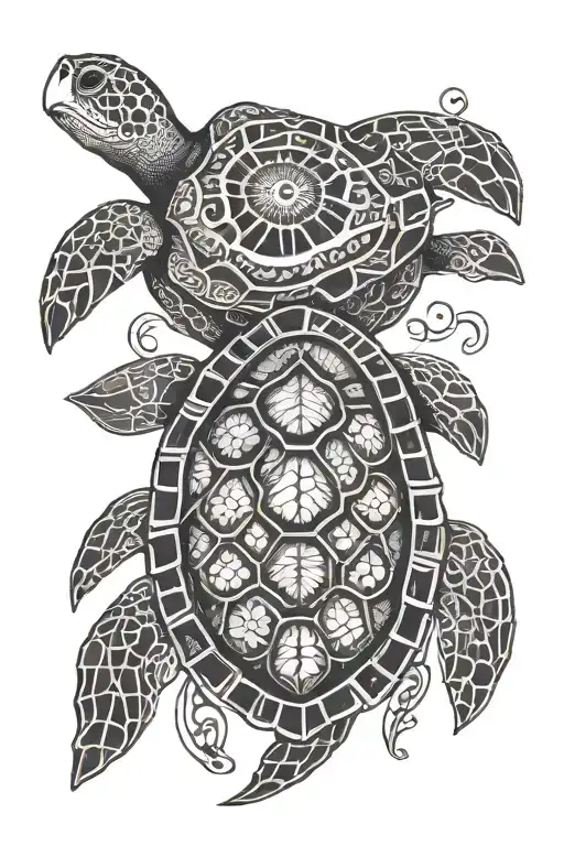Polynesian Sea Turtle With Cross In Shell