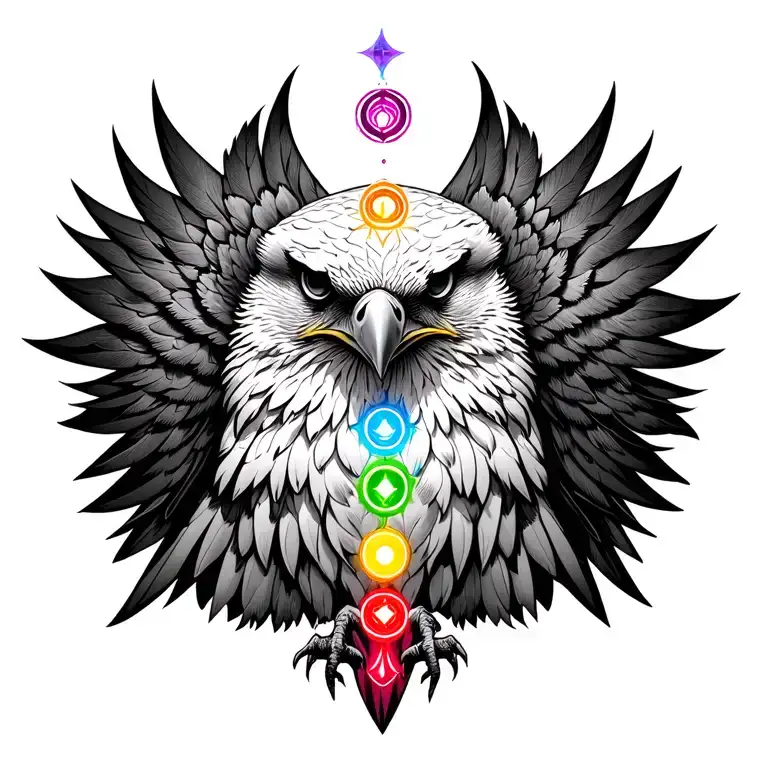 Hawk With Seven Chakra Symbols
