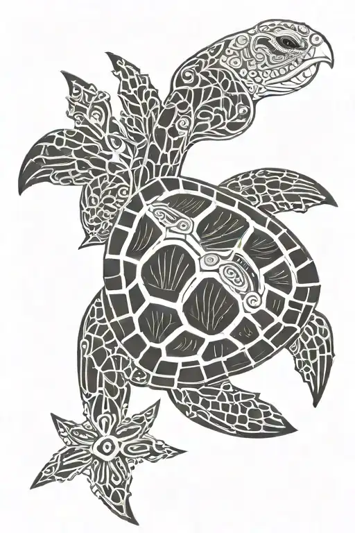 Polynesian Sea Turtle With Cross In Shell