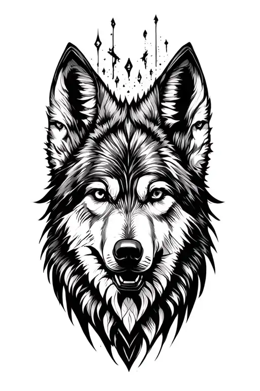 Six Wolf Heads Facing Forward