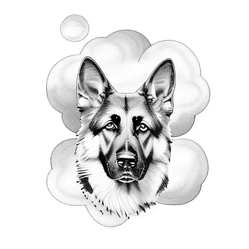 German Shepherd In Clouds