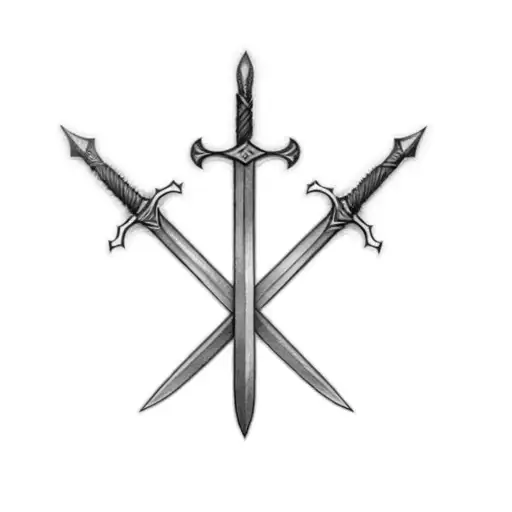 Two Swords On A Black Background On A Hand