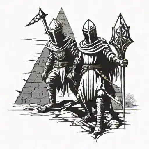 Solaire Of Astora From The Dark Souls Video Games Fights Against Pyramid Head From Silent Hill
