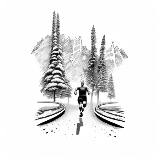 A Tattoo Of Ushuaia Cityscape With A Runner Crossing The Finish Line