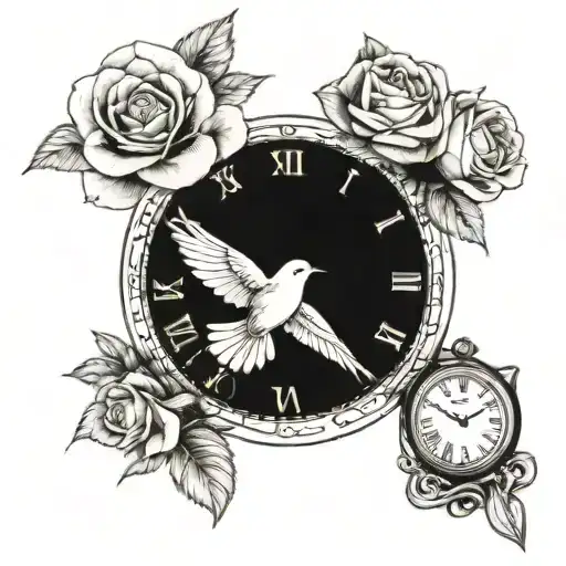 Vintage Watch With Roses And A Bird Flying