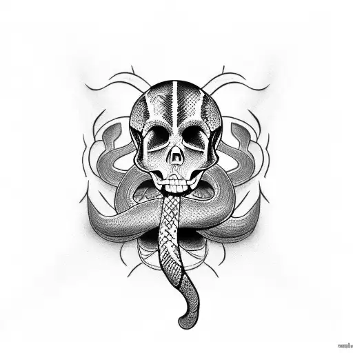 Snake And Skull Intertwined