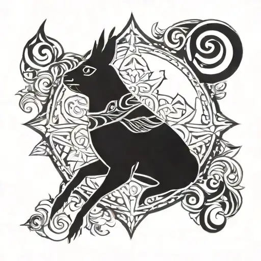 A Dynamic Tattoo Design Combining A Cardinal Star And A Ram Symbolizing Determination And Balance