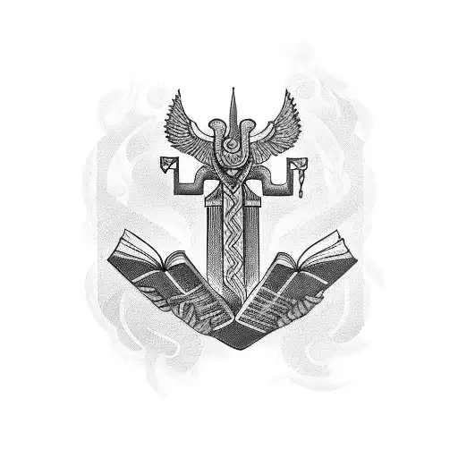 Create A Tattoo Featuring A Book With Greek Heritage Symbols