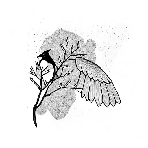 Crow With Cherry Blossom Wing