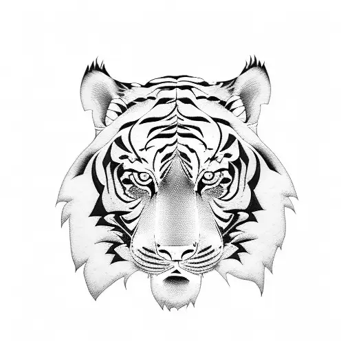 Japanese Tiger And Wolf In Blackwork Style