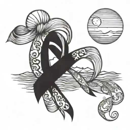 Cancer Ribbon And Sunset Beach