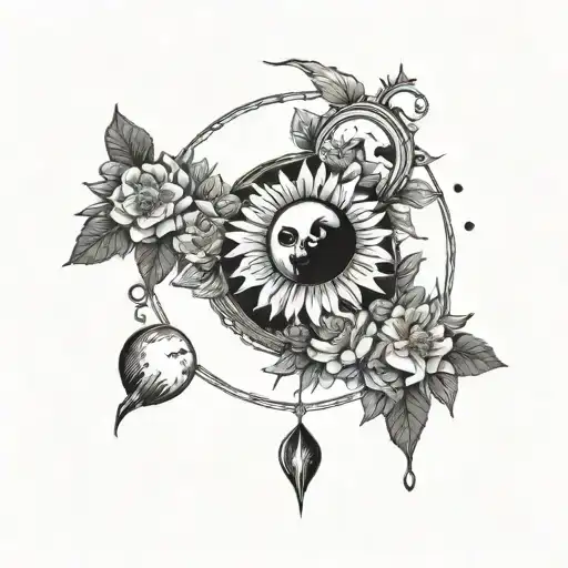 Grave With Sun And Moon Wrapped In Flowers