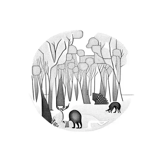 A Chessboard Surrounded By A Dense Forest With Animals Peeking Out From The Trees