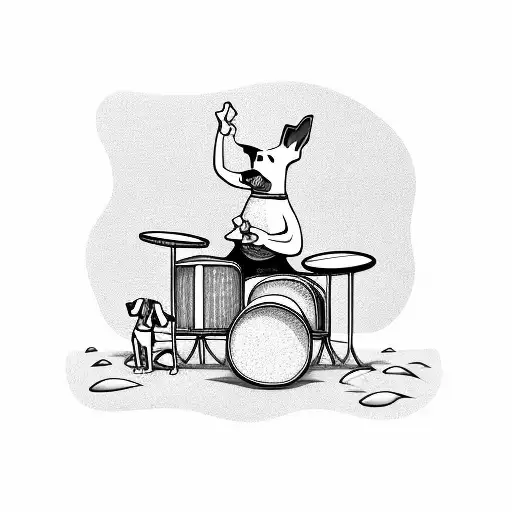 A Dog Playing Drums On A Sandy Beach