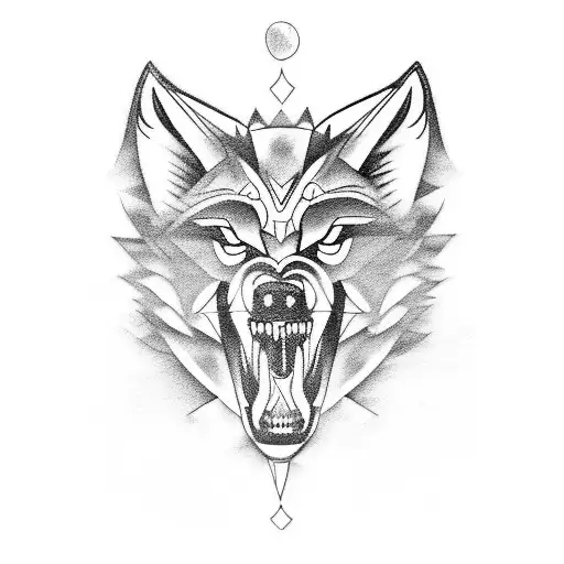 A Blackwork Tattoo Of A Wolf Howling With Trap Music Soundwaves Coming Out