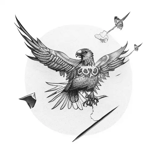 One Eyed Raven Wings Spread On Top Of A Pile Of Skulls