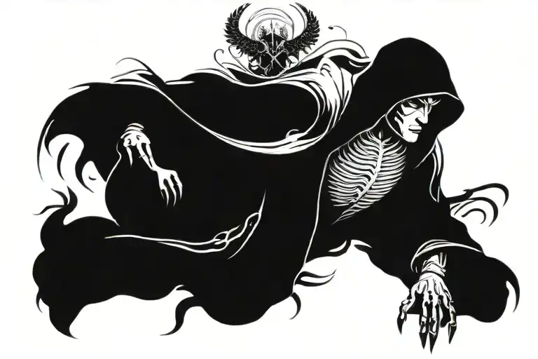 Huge Azrael Black Tattoo For Back