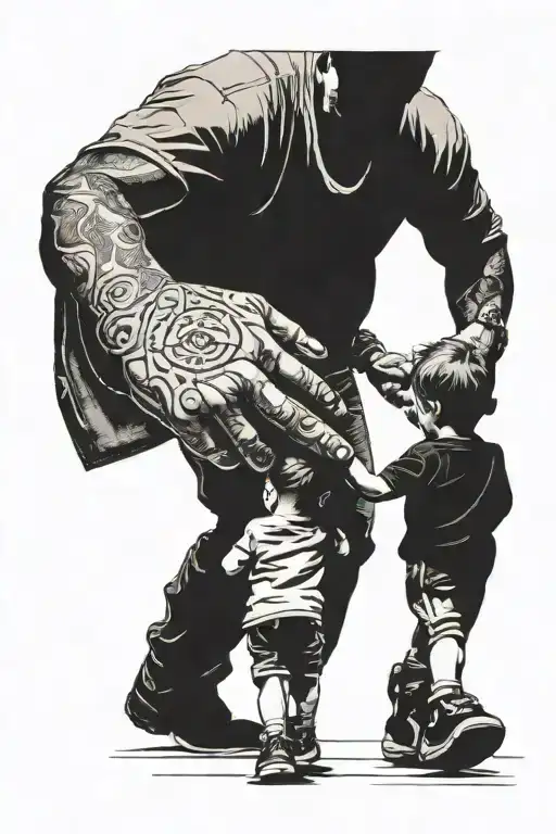 Father's Hand Holding His Son Walking