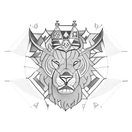 A Unique Design Combining Elements Of A Church And Leo From The Tribe Of Judah In A Blackwork Style