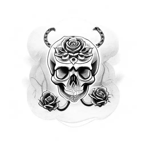 Skull And Roses With Snake