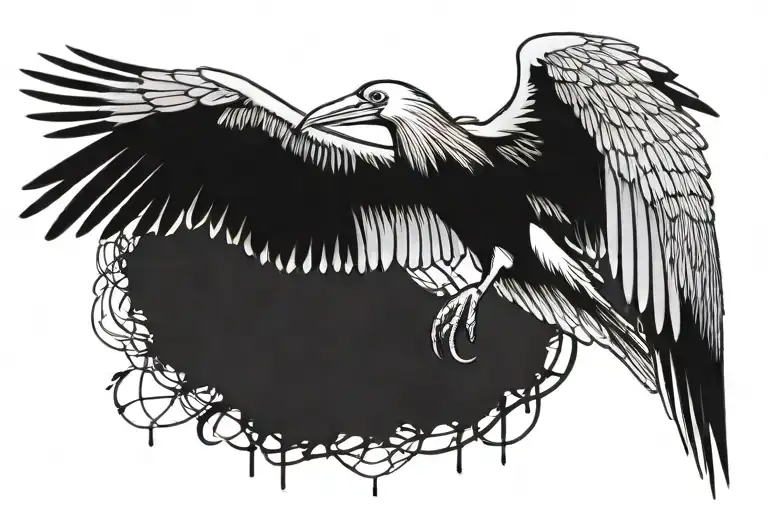 Marabou Stork With Open Wings On A Background Of Calligraphy