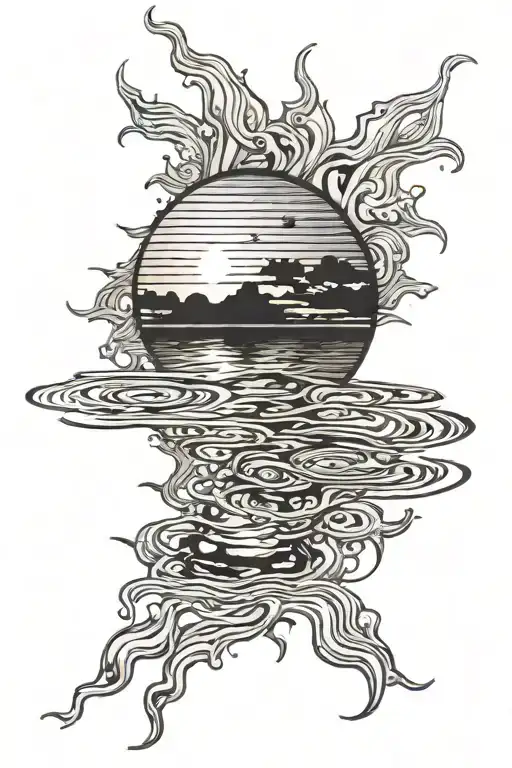 A Realistic Sun At Sunset Reflecting In The Water