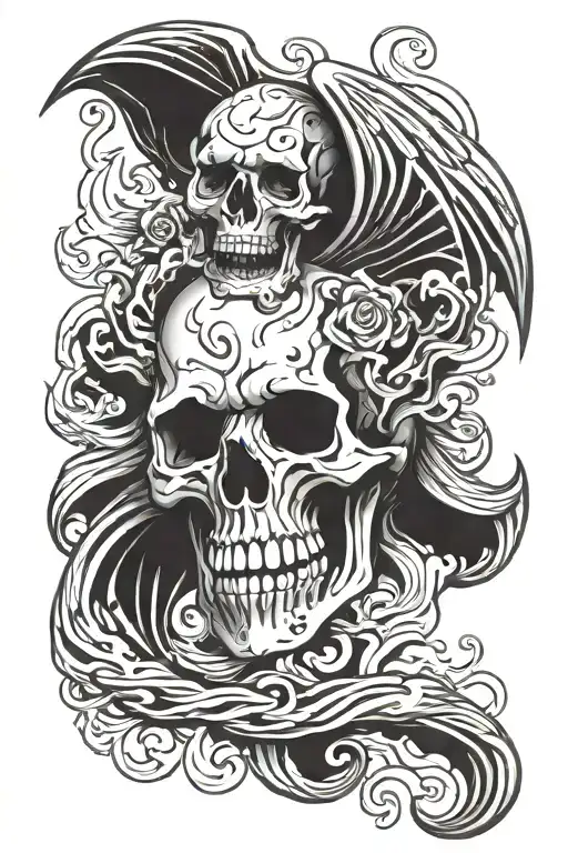 Fallen Angel Skull Flame Snake