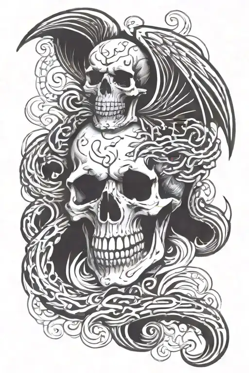 Fallen Angel Skull Flame Snake