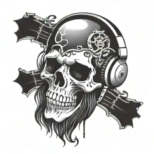 A Gothic Music-themed Tattoo Featuring A Skull Wearing Headphones