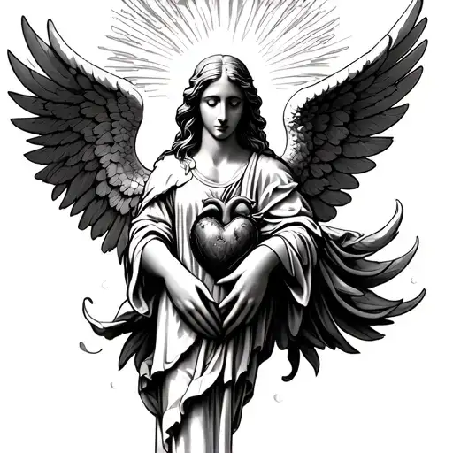 Angel Taking Half Of Heart To Heaven Gates