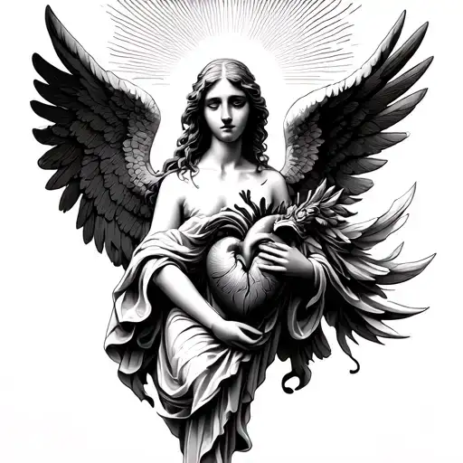 Angel Taking Half Of Heart To Heaven Gates