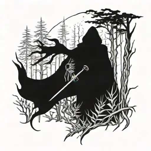 Grim Reaper Emerging From A Dense Forest