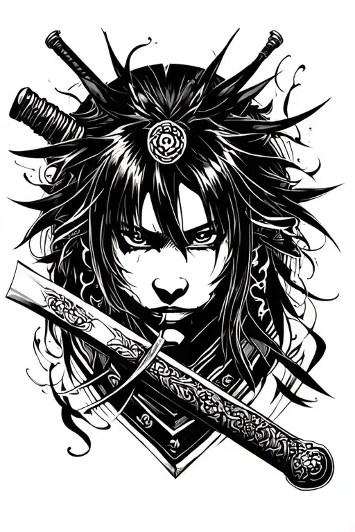 Anime Face And Samurai Sword