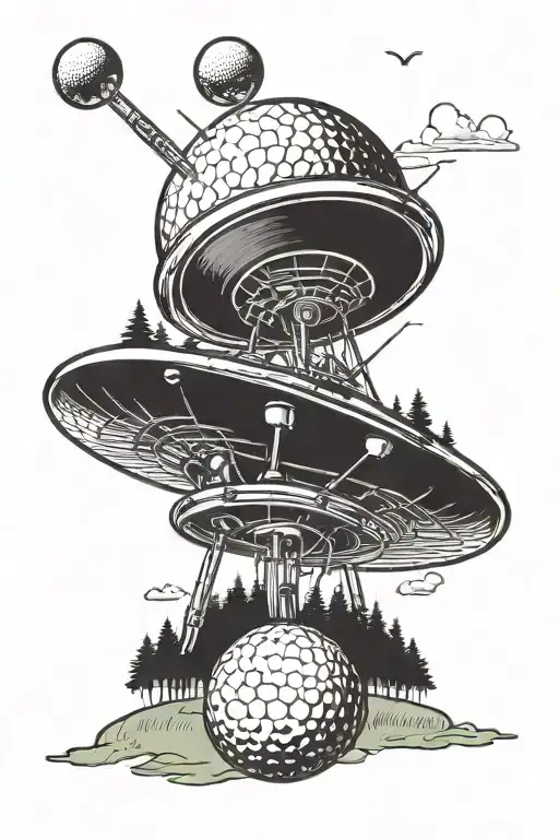A Ufo Abducting A Golf Ball On A Golf Course