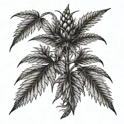 A Detailed Blackwork Tattoo Of A Marijuana Plant Growing Out Of A Louisiana Swamp
