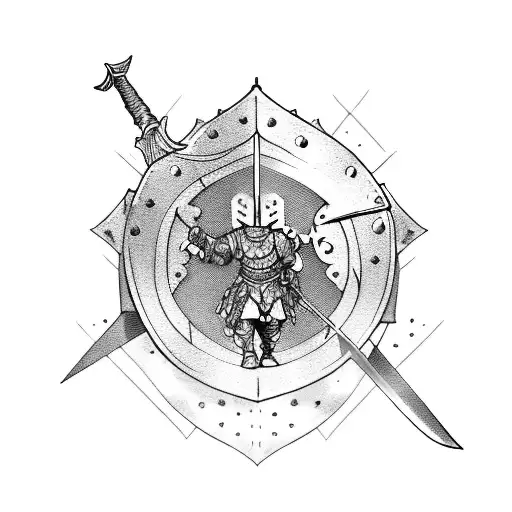 A Fierce Warrior Holding A Sword And Shield In A Battlefield