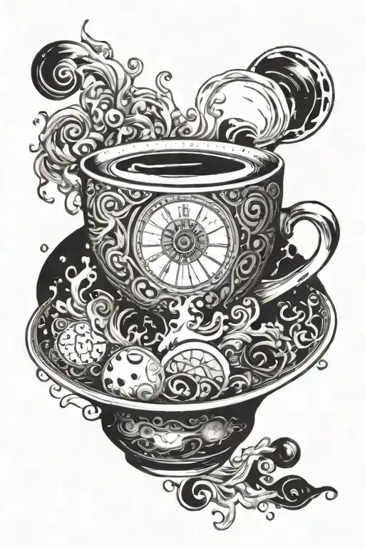 A Coffee Cup With Intricate Moon Phases As Steam Rising From It