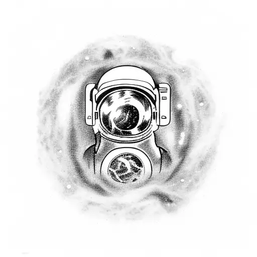 A Spaceman Floating Through A Galaxy Filled With Ghostly Apparitions