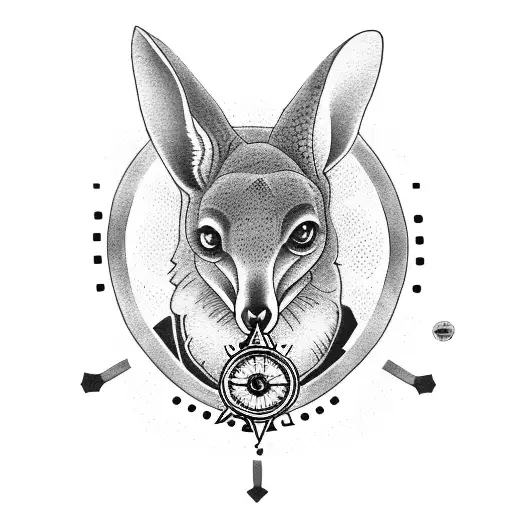 Tattoo Of A Miscle Kangaroo On Crocodile Jumping Over A Compass
