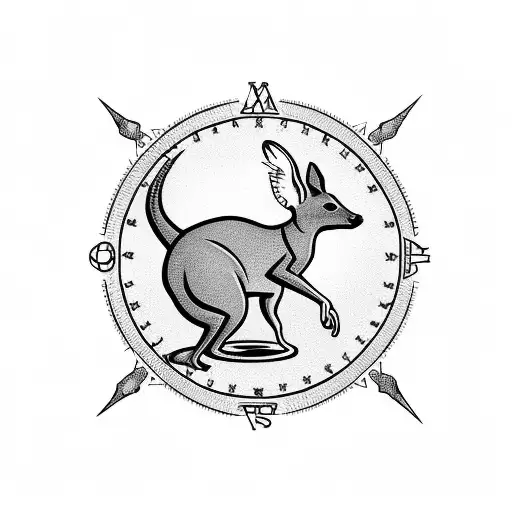 Tattoo Of A Miscle Kangaroo On Crocodile Jumping Over A Compass