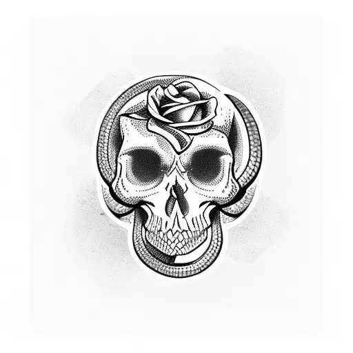 Snake In Skull Among Roses