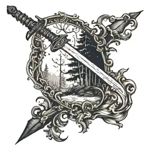A Forest With A A Sword Wrapped