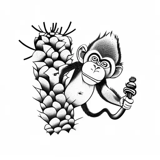 A Monkey Swinging From A Cactus In A Desert Landscape