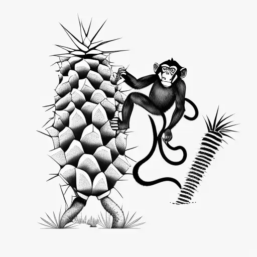 A Monkey Swinging From A Cactus In A Desert Landscape
