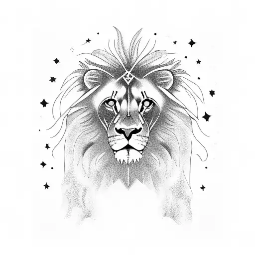 A Majestic Lion Standing Under A Starry Night Sky