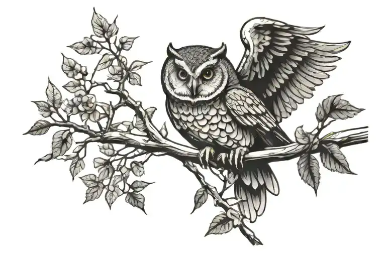 Attacking Owl Perched On A Branch