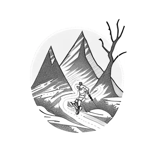 A Trail Runner Sprinting Up A Mountain Peak