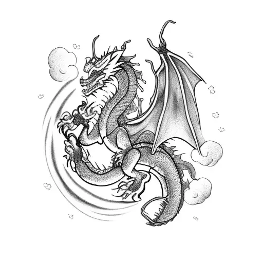 Dragon Moon Flowers Clouds