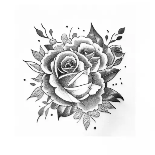 Blue And Orange Floral With Green Leaves